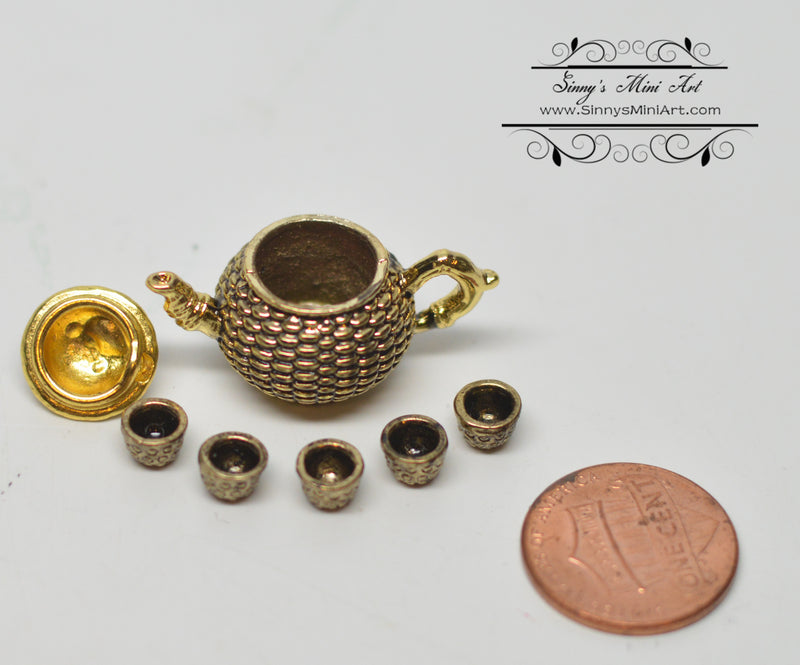 1:12 dollhouse Miniature Tea Pot Tea Cup Gold Dots A89-C