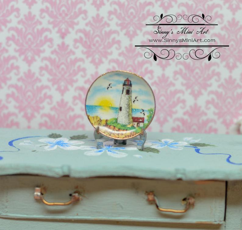 1:12 Dollhouse Miniature Decorative Lighthouse Plate BB CDD593-2