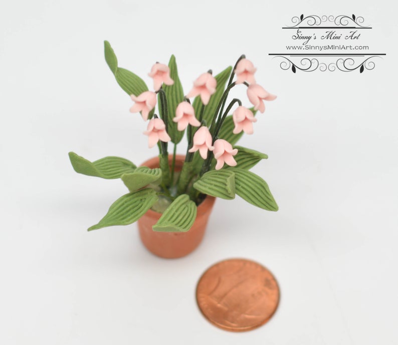 1:12 Dollhouse Miniature Pink Lily of the Valley in Pot BD A181