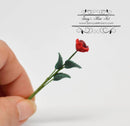1:12 Dollhouse Miniature Single Red Rose with Leaves BD E2011