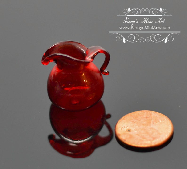 1:12 Dollhouse Miniature Red Glass Water Pitcher BD HB428