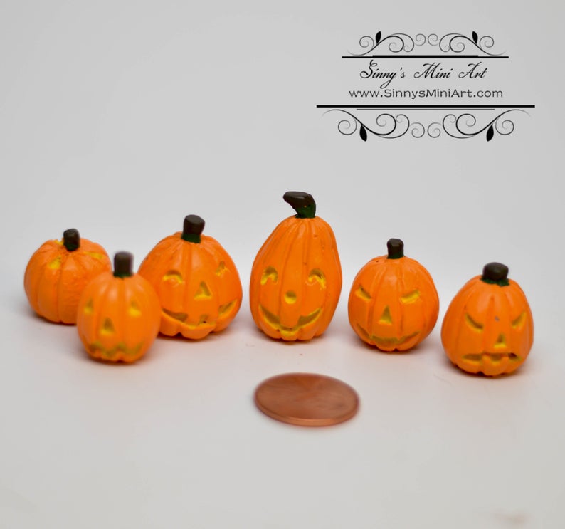 1:12 Dollhouse Miniatures Jack O Lanterns 6 pc AZ T8676