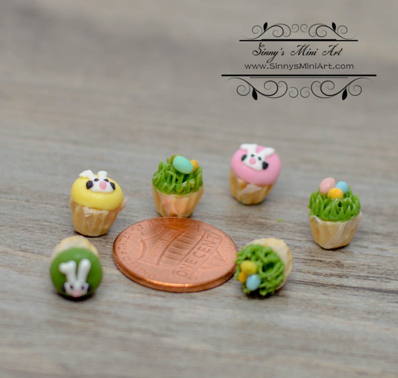 1:12 Dollhouse Miniature 6 Easter Cupcakes BD K048