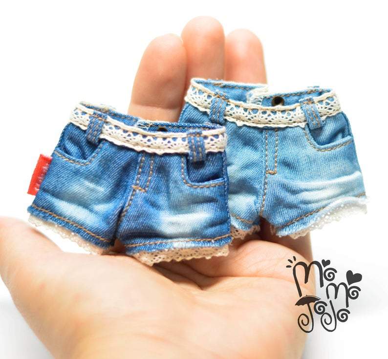 Clearance Hand Made Old Lace Short Jeans for Blythe/Azone/ Licca/ OMD A78