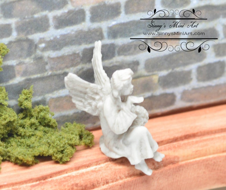 DIS 1:12 Dollhouse Miniature Sitting Angel Statue (Gray) AZ A0993GY