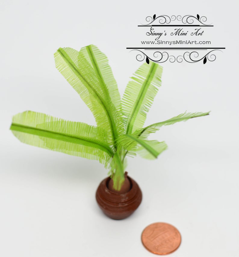 1:12 Dollhouse Miniature Sago Palm in Clay Pot / Miniature Plants BD A1087