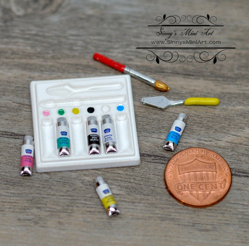 1:12 Dollhouse Miniature Artist Oil Paint Set / Miniature Painting C104