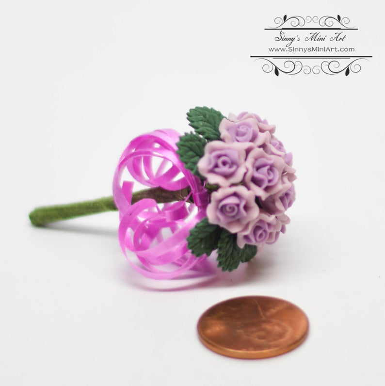 1:12 Dollhouse Miniature Purple Rose Bridal Bouquet BD E2903