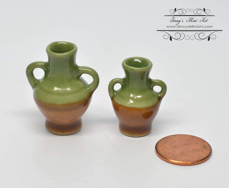 1:12 Dollhouse Miniature Ceramic Urns (Set of 2) D219