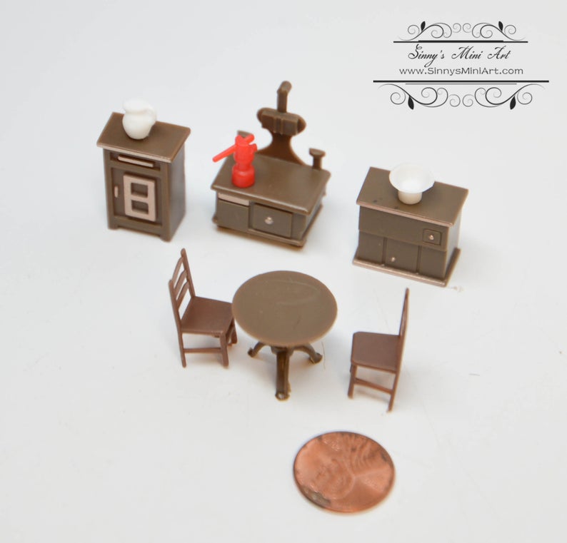 1:48 Dollhouse Miniature Kitchen Furniture Set, 9 Pieces AZ G1219