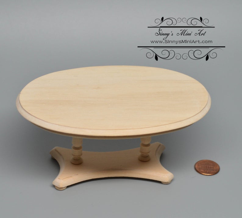 DIS 1:12 Unpainted Oval Pedestal Table/ Unfinished Miniature Furniture AZ CL08676