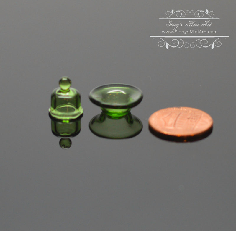 1:12 Dollhouse Miniature Green Glass Dish with Lid BD HB543