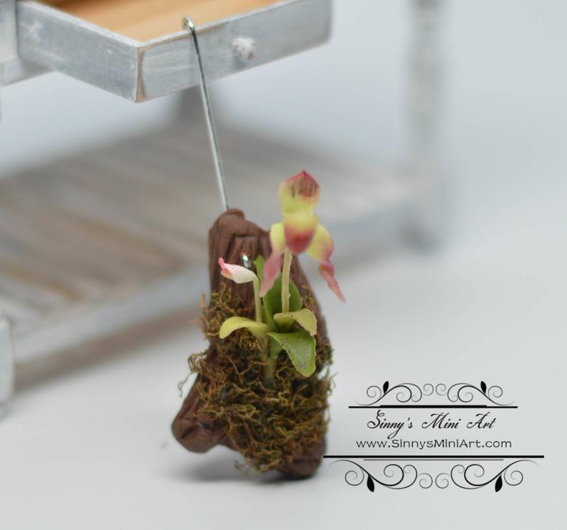 1:12 Dollhouse Miniature Lady Slipper Orchid-Deep Red/ Miniature Flower BD A058