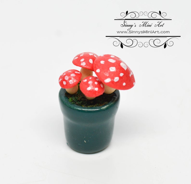 1:12 Dollhouse Miniature Red Spotted Mushrooms in Pot / Miniature Mushrooms Super Mario Mushrooms BD H023