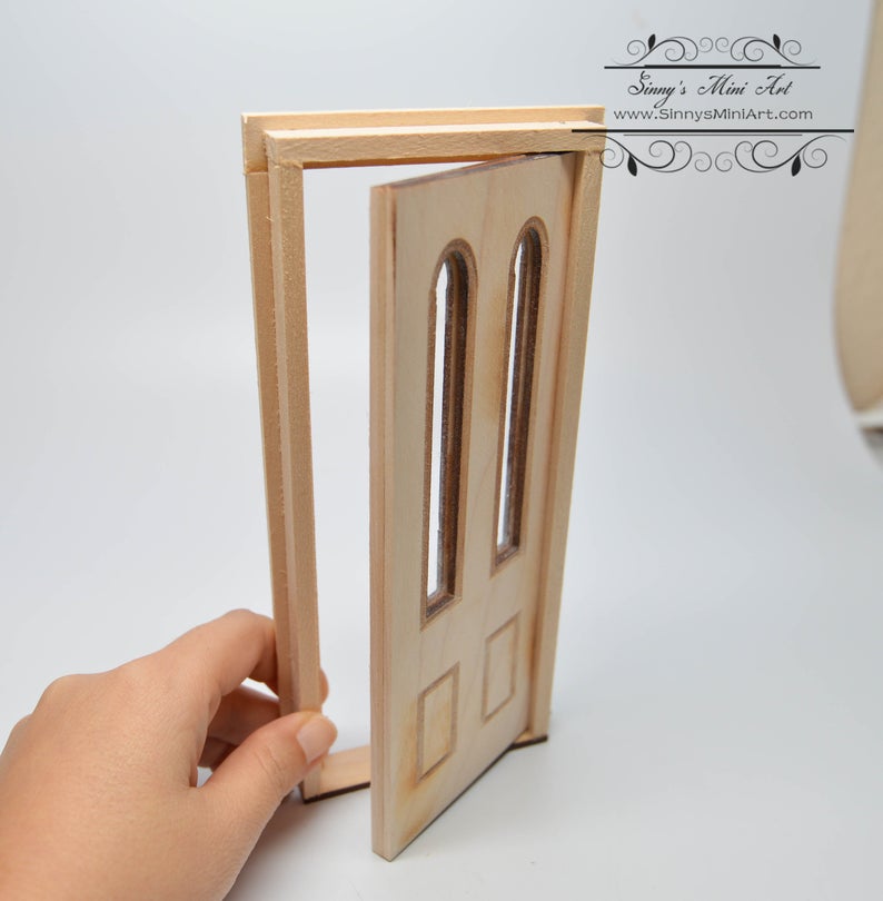 Clerance Sale 1:12 Dollhouse Door with Flower Window AM 2314