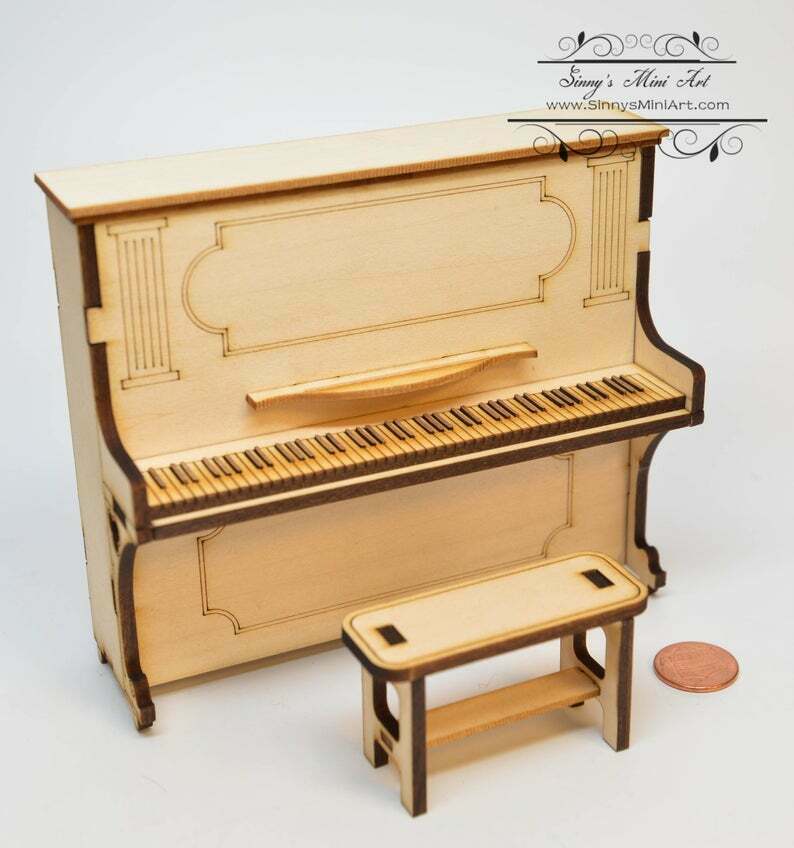 1:12 Dollhouse Miniature Piano and Bench Kit SMA F004