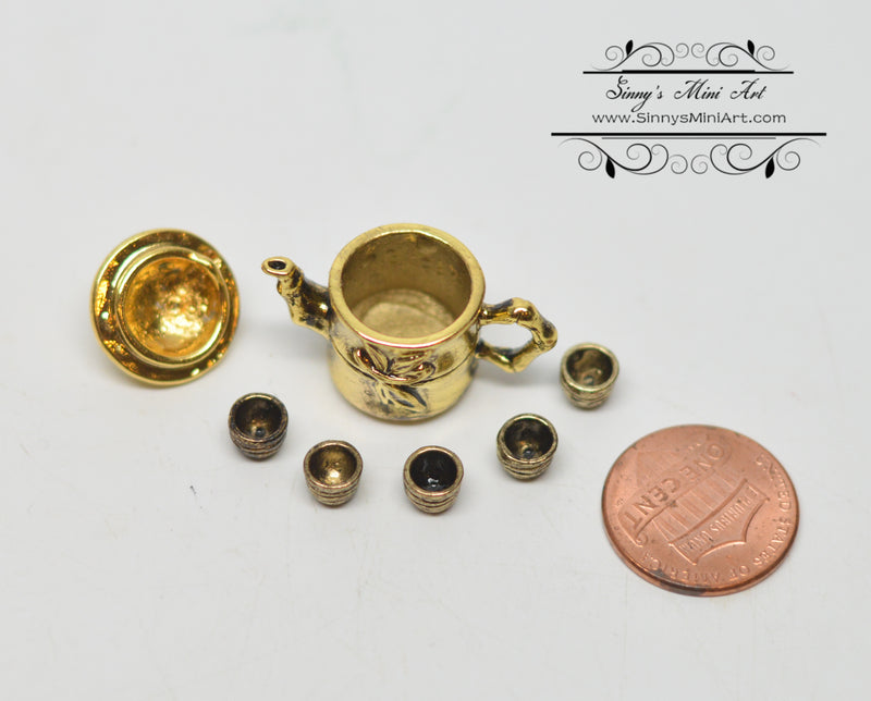 1:12 dollhouse Miniature Tea Pot Tea Cup Gold Leaf A89-H