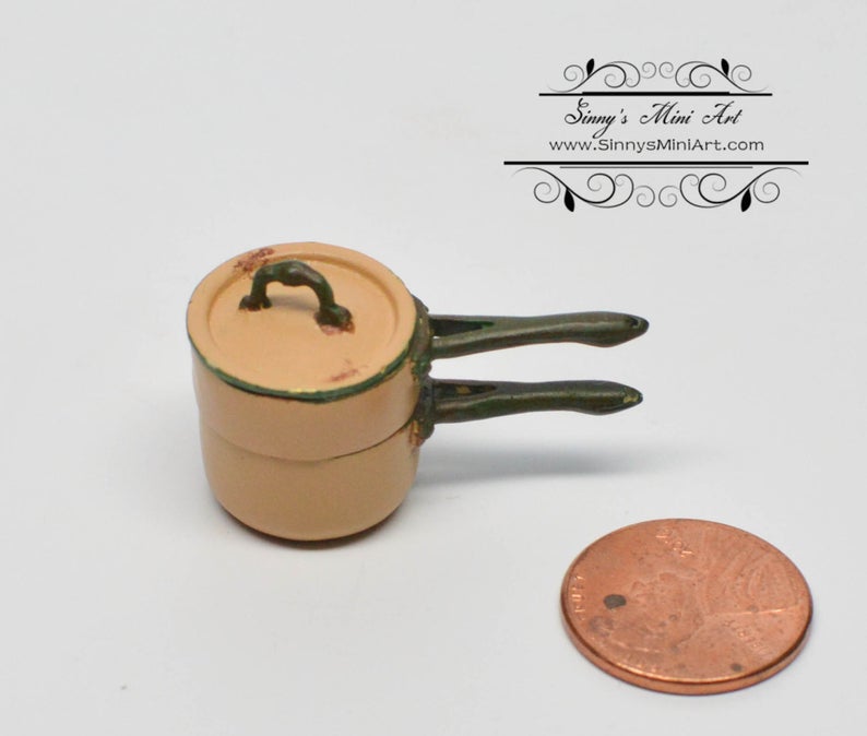 1:12 Dollhouse Miniature Medium Double Boiler/Casserole AZ AN1362GD