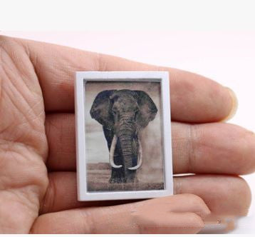 1:12 Dollhouse Miniature Elephant Picture with Wood Frame /Photo F17-C