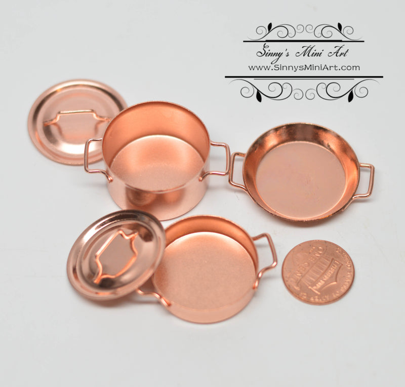 1:12 Dollhouse Miniature Copper Set of Pots and Pans with Lids AZ B0109