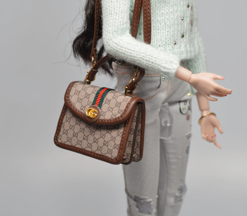1:6 Doll Handbag Brown/Doll Purse Poppy Parker FR2 Barbie MJ C74-Brown
