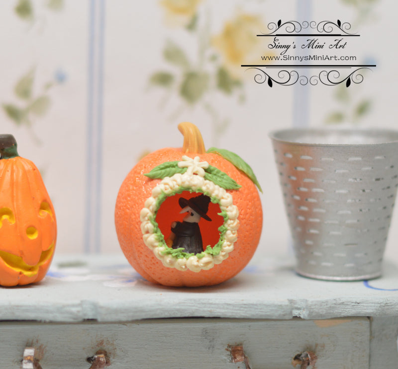 1:12 Dollhouse Miniature Panorama Pumpkin With Scene Halloween BD K2856