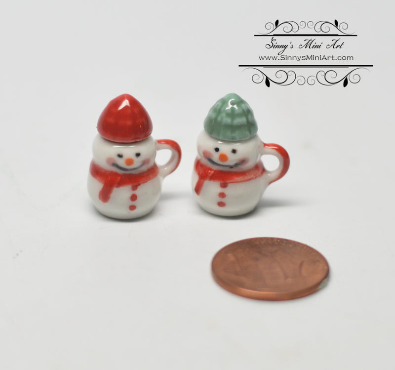1:12 Dollhouse Miniature Ceramic Snowmen Mug Set BD B343
