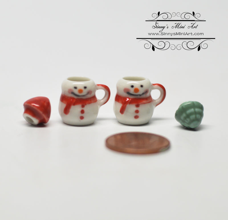 1:12 Dollhouse Miniature Ceramic Snowmen Mug Set BD B343