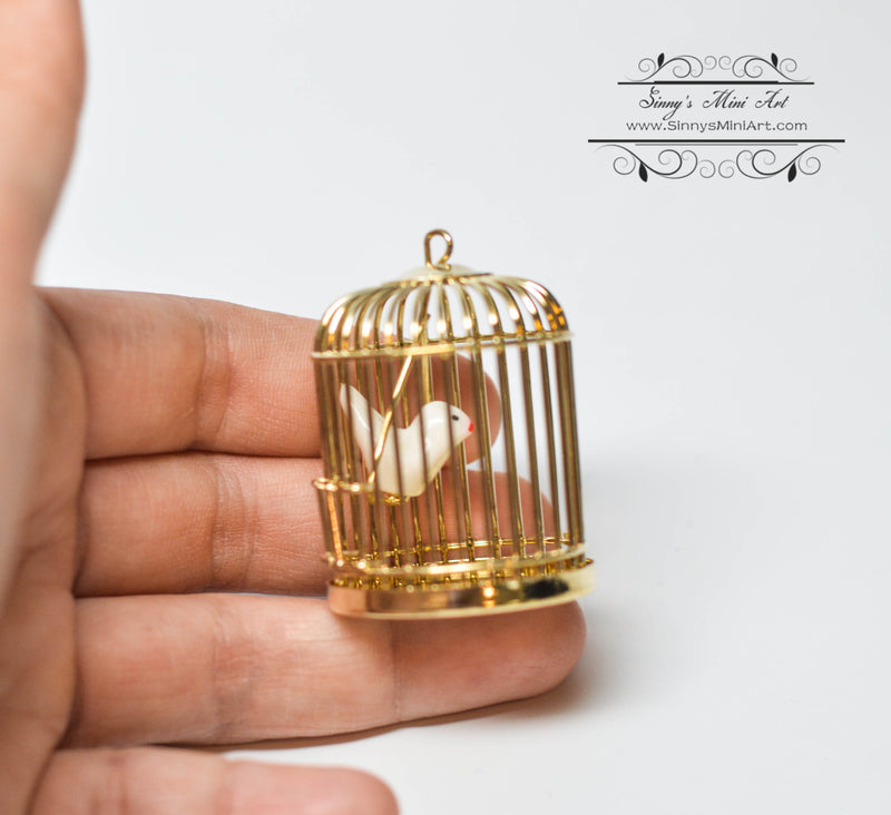 1: 12 Dollhouse Miniature Brass Bird Cage with Bird/Miniature Pet AZ D4751B
