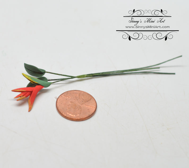 1:12 Dollhouse Miniature Single Red Bird-of-Paradise with Leaves/BD E2603