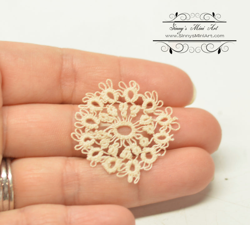 1:12 Hand Crocheted 1 inch Cream Fancy Doily TGADM A33