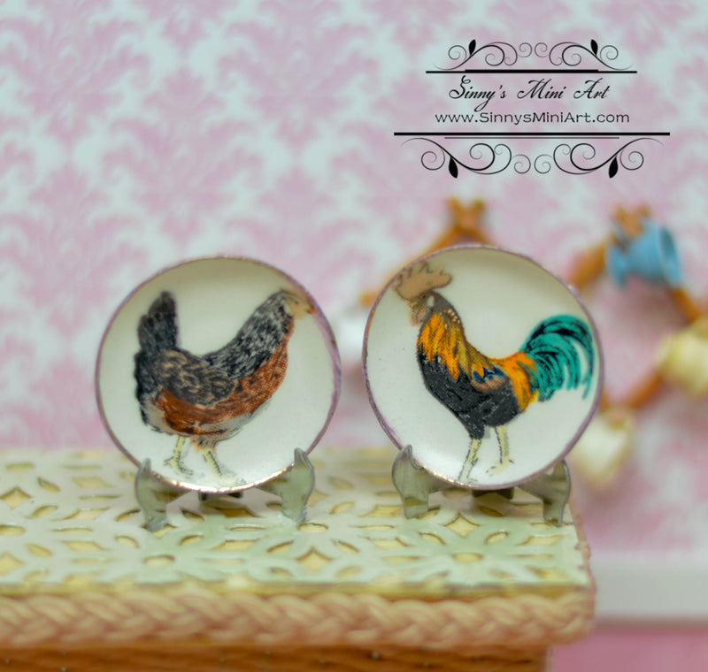 1:12 Dollhouse Miniature Chicken Rooster Decorative Plate BB CDD590