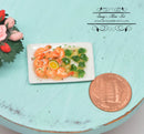 1:12 Dollhouse Miniature Shrimp and Broccoli on Square Tray BD F236