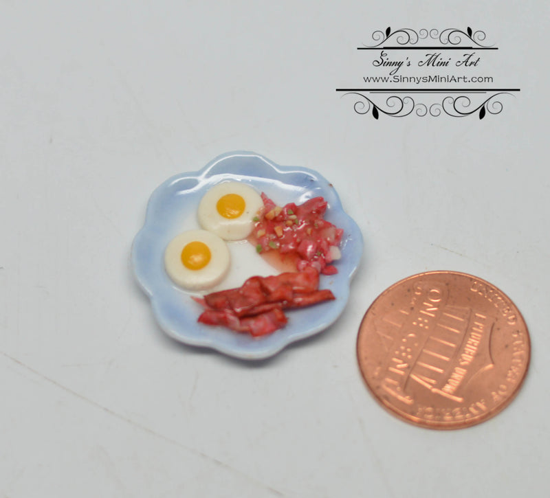 1:12 Dollhouse Miniature Eggs Bacon Hash Browns on Plate Miniature Breakfast BD F101