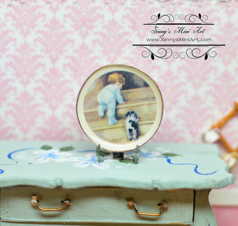 Dollhouse Miniature Decorative Plate / Baby with Puppy BB CDD614-1