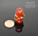 1:12 Dollhouse Miniature Red Fused-Glass Vase, Leaf Detail BD HB600