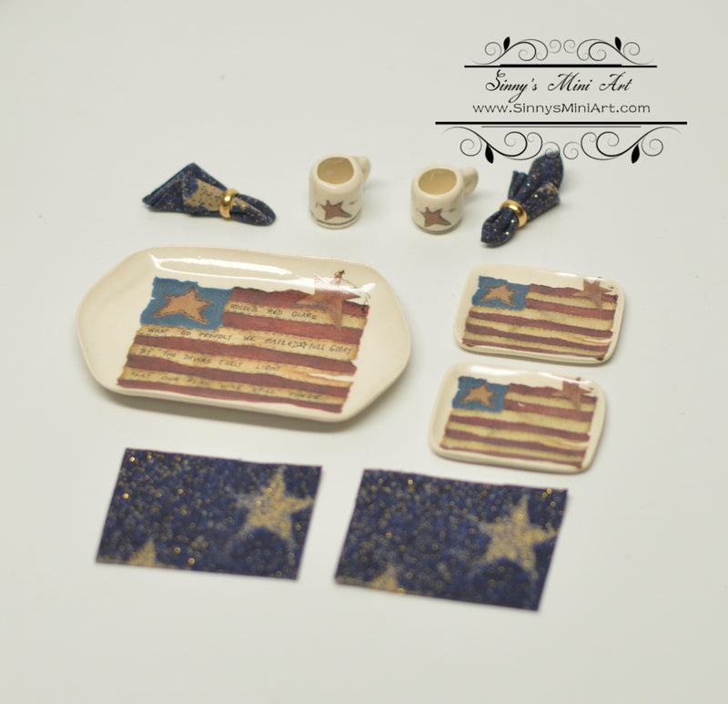 1:12 Dollhouse Miniature Flag Dessert Set - Blue BB CDD708