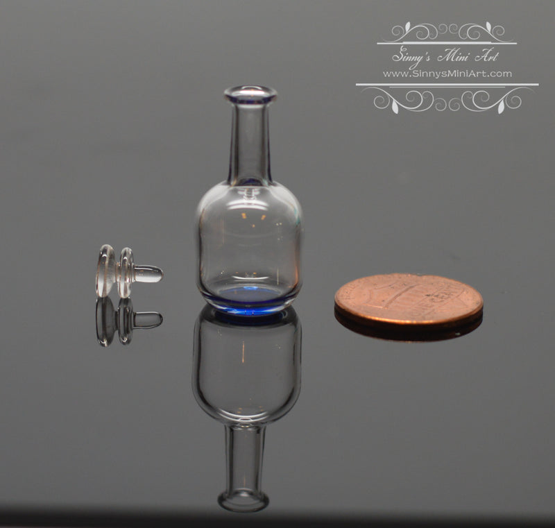 1: 12 Dollhouse Miniature Blue Trim Glass Decanter with Lid BD HB652