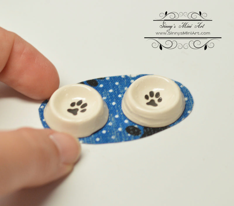 1:12 Miniature Dog Bowls & Mat BB CER121-UNKNOW
