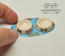 1:12 Dollhouse Miniature Fiesta Bones on Light Blue Dog Bowls & Mat BB CER121-B