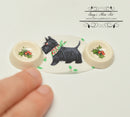 1:12 Miniature Christmas Scotty w/ Holly Dog Bowls & Mat BB CER121-XH