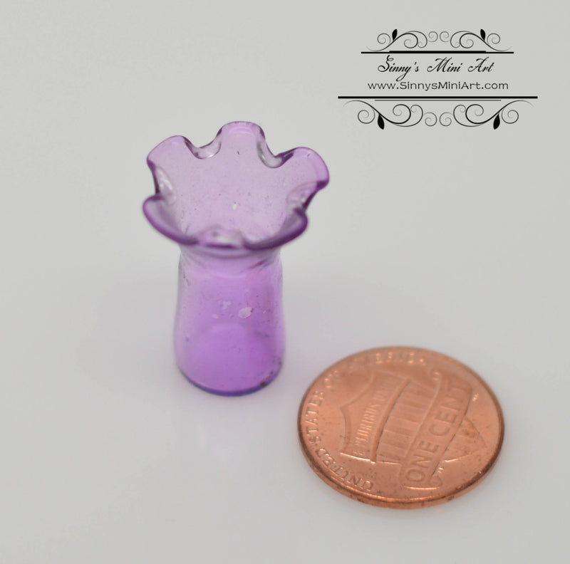 1:12 Dollhouse Miniature Purple Glass Ruffled Vase BD HB065