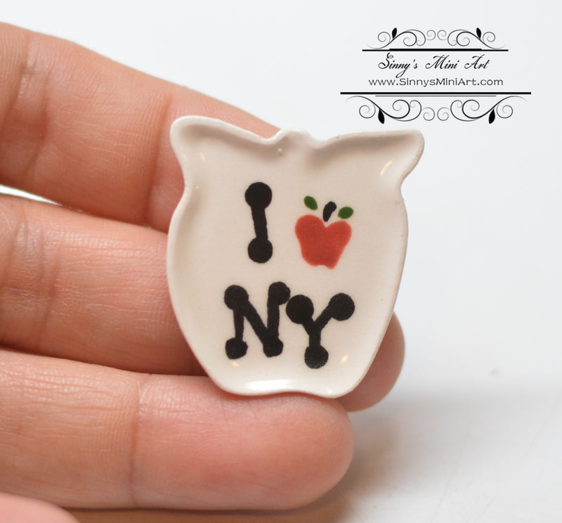 1:12 Dollhouse Miniature I love NY Apple Plate BB CER136