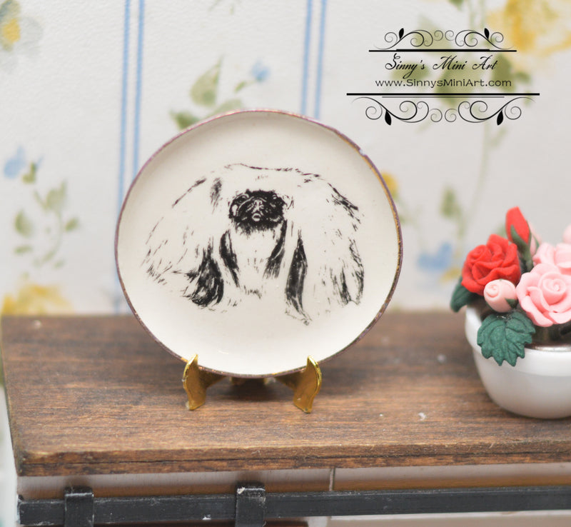 1:6 Dollhouse Miniature Pekingese Dog Decorative Plate-Small BB CDD265-4B