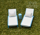 Clearnce Sale 1:12 Dollhouse Miniature Blue Sun Chaise Set/3 AZ YM0816