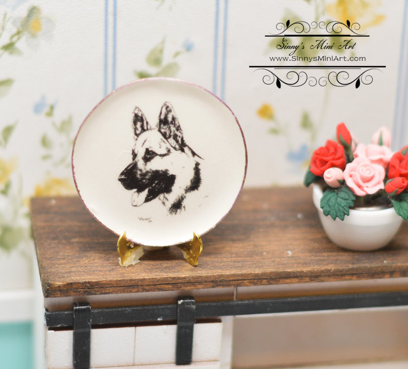 1:6 Dollhouse Miniature Decorative Plate / German Shepard Dog BB CDD265-1B