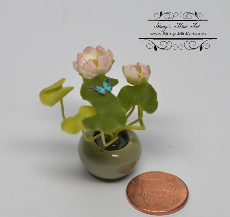 Discontinued 1:12 Dollhouse Miniature Water Lily Arrangement-Light Pink BD A105