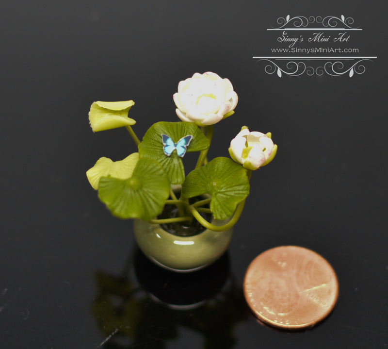 Discontinued 1:12 Dollhouse Miniature Water Lily Arrangement-Light Pink BD A105