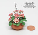 1:12 Dollhouse Miniature Pink/White Hanging Flower Basket BD A802