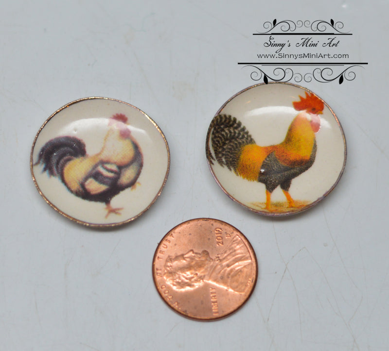 1:12 Dollhouse Miniature Rooster and Chicken Plate BB CDD299